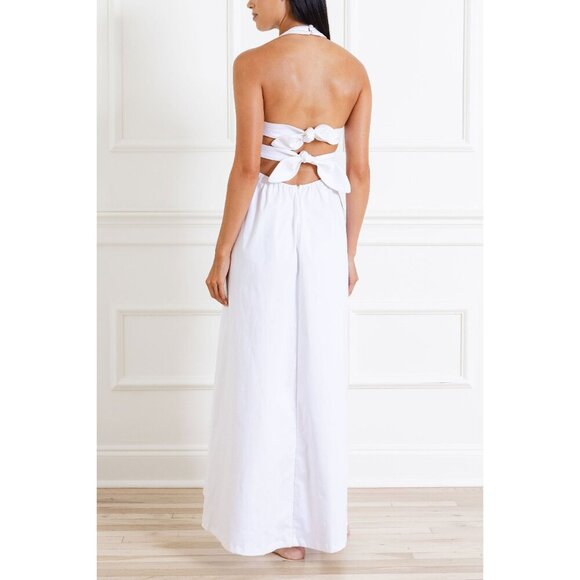 NWT Adriana Degreas Off-White Solid Cotton Long Dress, Size Medium - Picture 2 of 5